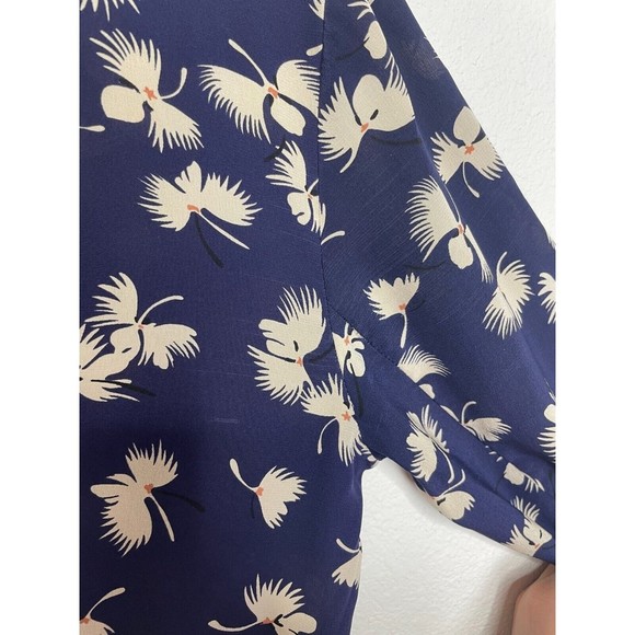 Club Monaco Paget Floral Mini Dress Size 2 Blue Silk Long Sleeve Pleated - Picture 14 of 16